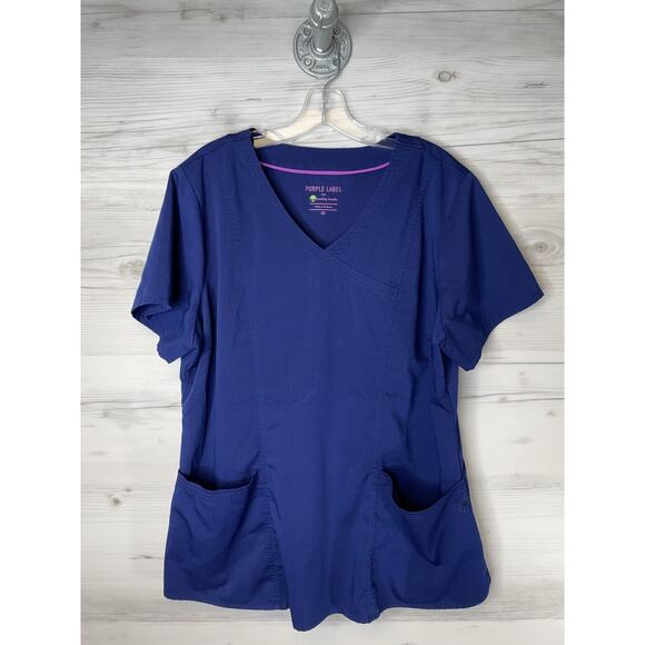Healing Hands Purple Label Scrub Top Womens 2X Navy Blue 2172X Pockets - Picture 1 of 9